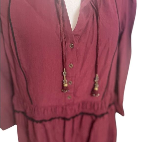 Anthropologie Maeve Boho Burgundy Galan Tassel Shirt Dress large - Picture 14 of 14